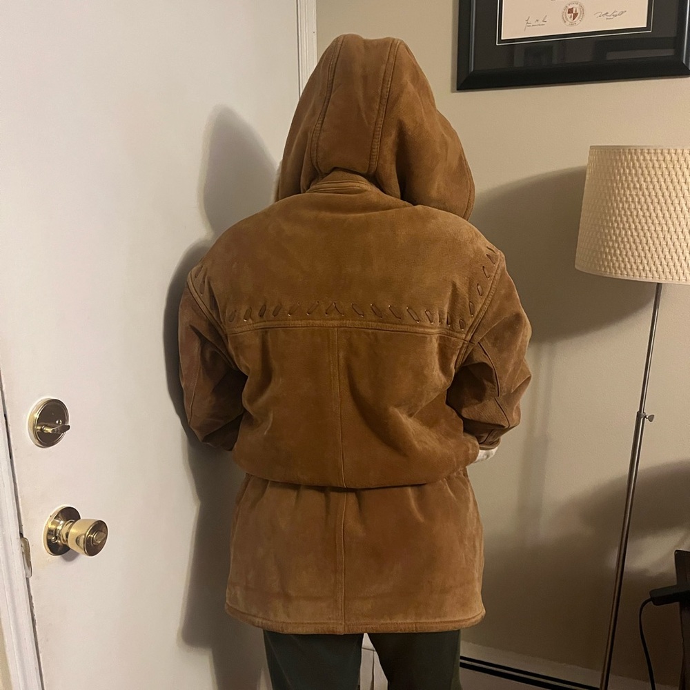 Vintage NY Jeans Cinnamon Brown Leather Coat Shearling Lining Front Toggles M - Picture 5 of 16